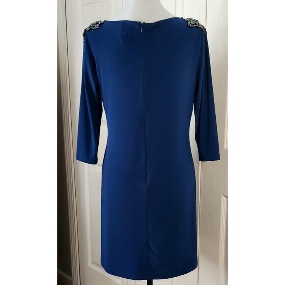 Serena Williams Signature Statement Dress Blue Accent Beaded Shoulders Sz M EUC - Picture 4 of 7
